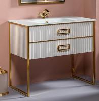 Тумба Armadi Art Monaco 100см h84см белая глянец + золото под раковину моноблок 866-100-WG белый глянец