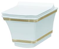 Унитаз подвесной безободковый Boheme Hermitage 951-G Gold с узором, белый, золото