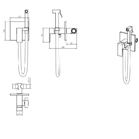 Гигиенический душ Boheme Qubic, 477-GM, С ВНУТРЕННЕЙ ЧАСТЬЮ, вороненая сталь, gun metal