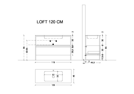 Ящик под консоль LOFT 120 белый 1 полка 894-120-W белый