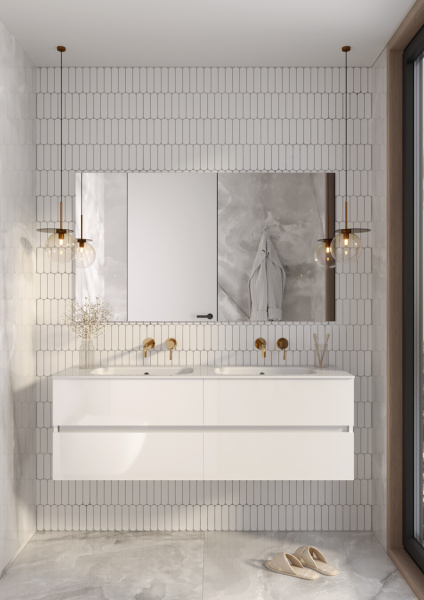 Тумба без раковины Vallessi 140*46cm Белый глянец 4 полки 837-140-W белый глянец