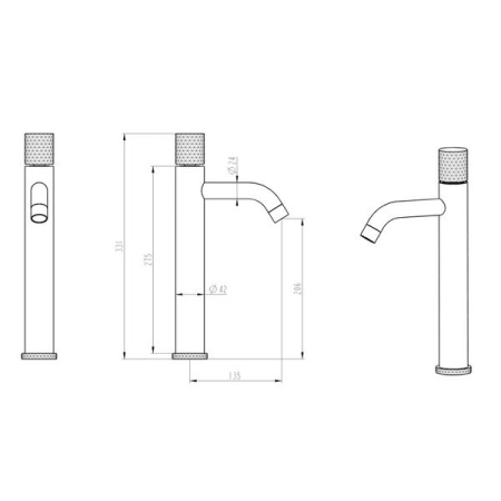 Смеситель для раковины Boheme Stick 122-MG.2, высокий, цвет золото матовое с ручкой Touch