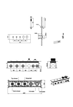 Термостатический смеситель с ручным душем Boheme Fushion Termo 131-SYS-B черный