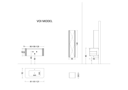 Раковина моноблок VOI 120см DAPHNE 1отв. 786-120-D DAPHNE