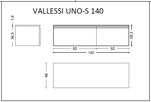 Ящик под столешницу 140см WHITE глянец Armadi Art Vallessi UNO-S 897-140-W белый глянец