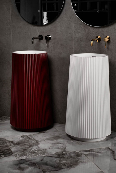 Раковина напольная рифленая Corian 480*480*850 Burgundy 801-Torre-BUR